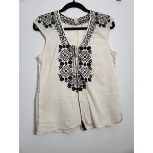 J.Crew Womens Sz S Embroidered Sleeveless Tank Top Lightweight 100% Cotton Boho
